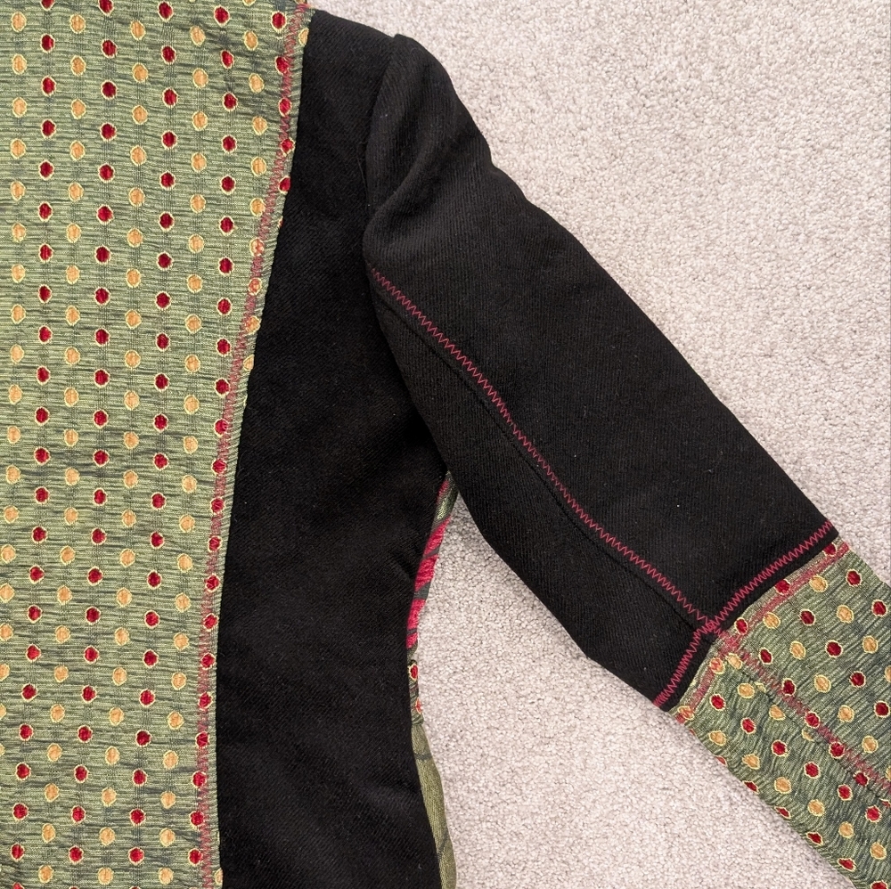 GUC Neslay Paris Women Sz S Jacquard Long Blazer Jacket Black Green Floral Fairy - Picture 10 of 11
